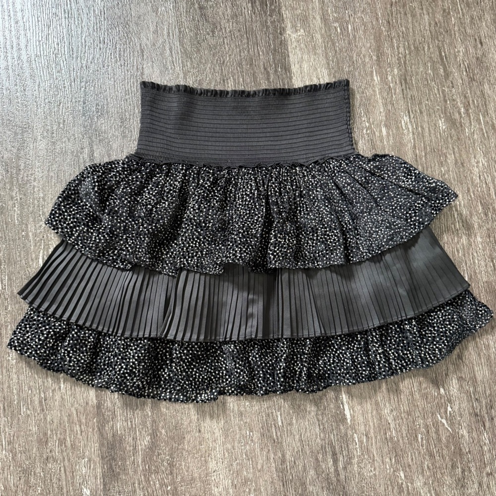 Ramy Brook Skirt Women XS Black Tiered Silk Blend Smocked Ruffle Pleated Mini